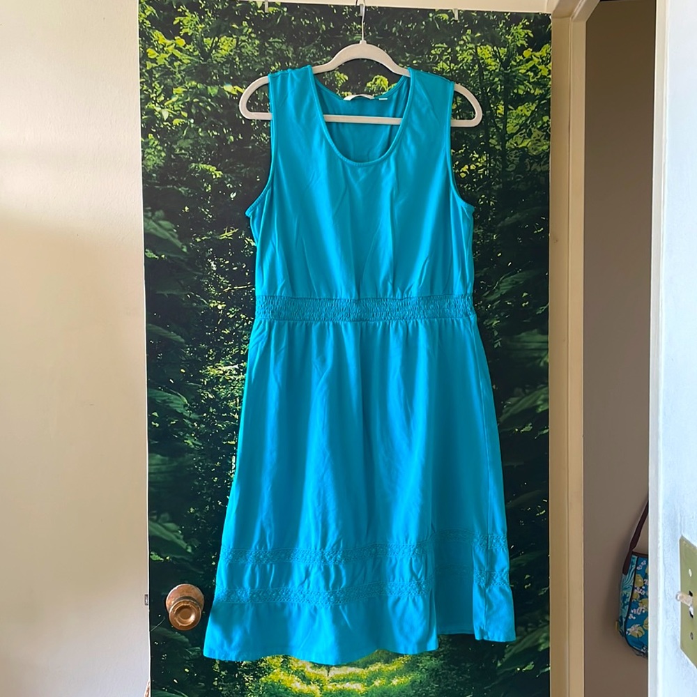 Liz Claiborne Sleeveless Cinched Teal Dress Size L - Picture 3 of 10